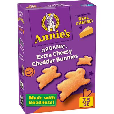 Annie&#39;s Organic Cheddar Bunnies Snack Crackers, Extra Cheesy, Baked With Real Cheese, 7.5 oz.