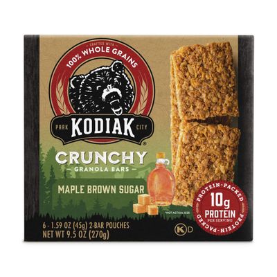 Kodiak Crunchy Granola Snack Bars, Maple Brown Sugar, High Protein, 100% Whole Grains, 1 box with 6 pouches (12 bars)