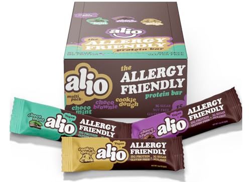 Alio Protein Bars - 3-Flavor Combo Box (12 Bars) - Free From The Top 9 Food Allergens, High Protein, Low-Calorie, Vegan, Gluten-Free, Nut-Free, Non-GMO, Plant-Based, Delicious &amp; Healthy Snack