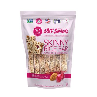 180 Snacks Pre-Meal Snack Skinny Rice Bar with Himalayan Salt 1 Pack, 3.22oz (Cranberry &amp; Almond)