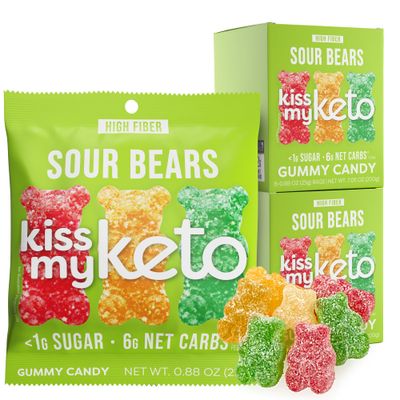 Kiss My Keto Gummies Candy - Low Carb Candy Sour Bears, Keto Snack Pack - Healthy Candy Gummys - Vegan Candy, Keto Gummy Candy - Keto Candy Gummies (16-pack)