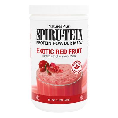 NaturesPlus SPIRU-TEIN, Exotic Red Fruit - 1.1 lb - Plant-Based Protein Powder - Vitamins &amp; Minerals for Energy - Vegetarian, Gluten Free - 14 Servings