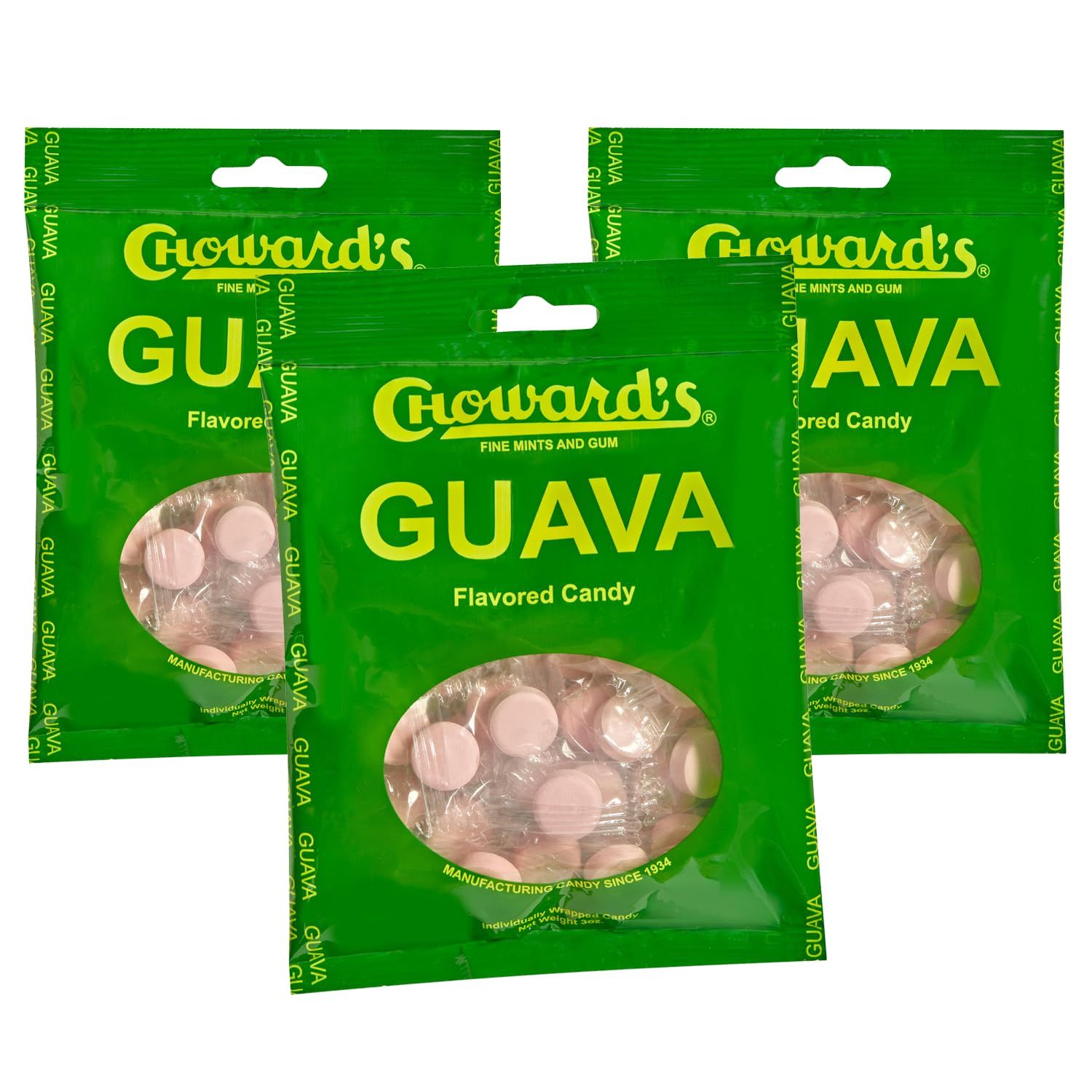 Choward&#39;s Guava Candy Bags  Exotic Guava Flavor with a Refreshing Mint Twist  Ideal for Travel, Sharing, and Gifting  Individually Wrapped for Freshness  (Pack of 3, Total 49 Pieces)