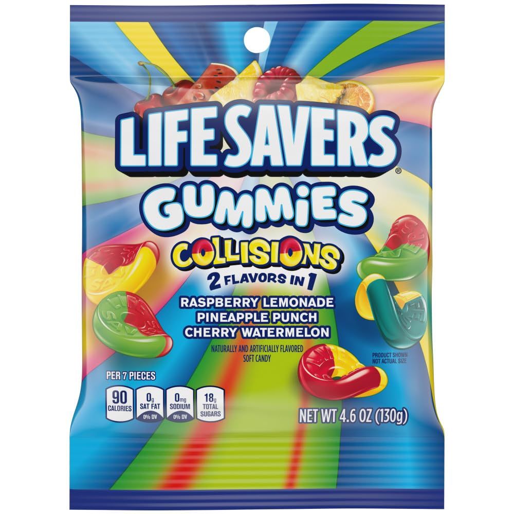 Life Savers Gummies Collisions 2 Flavors in 1 Soft Chewy Fruit Gummy Candy, 4.6 Oz Candy Bag (Pack of 12)