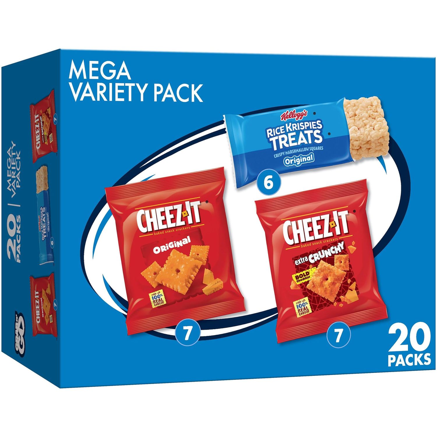 Kellogg&#39;s Cheez-It &amp; Rice Krispies Treats, Lunch Snacks, Mega Variety Pack, 18.68oz Box (20 Count)