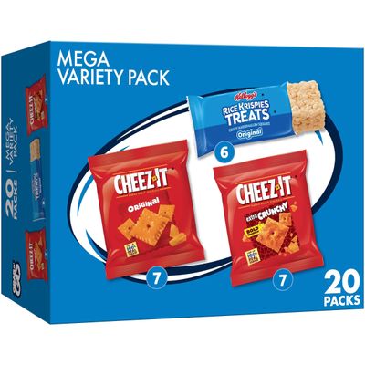 Kellogg&#39;s Cheez-It &amp; Rice Krispies Treats, Lunch Snacks, Mega Variety Pack, 18.68oz Box (20 Count)
