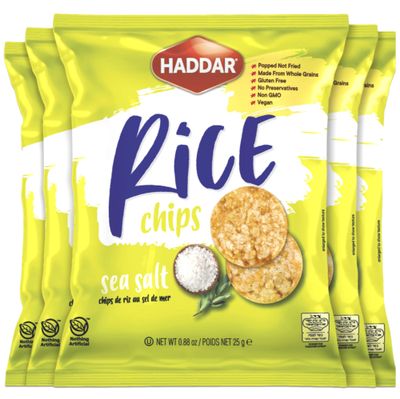 Haddar Multigrain Super Thin Rice Chips with Sea Salt .88oz (5 Pack)  All Natural, Gluten Free, Popped Not Fried, No Preservatives, Vegan, Kosher for Passover