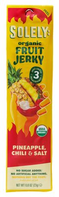 SOLELY - Organic Spicy Pineapple Chili and Salt Fruit Jerky - 1 Individually Wrapped Fruit Strip - Fruit Leather Made from Dried Fruit - Healthy Snacks for Adults &amp; Kids - Vegan Snacks - 0.8oz (23g)