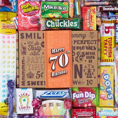 Vintage Candy Co. 70th Birthday Retro Candy Gift Basket - 1955 Party Assortment - Nostalgic Candy and Sweet Snacks Care Package Gift for Men and Women Turning 70 Years Old