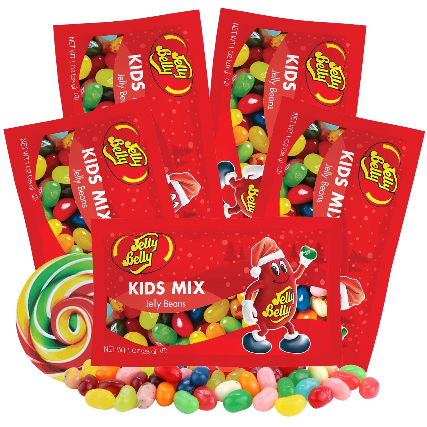 Needzo Christmas Jelly Beans, Indiviudal Bags, Stocking Stuffer Candy, Pack of 5