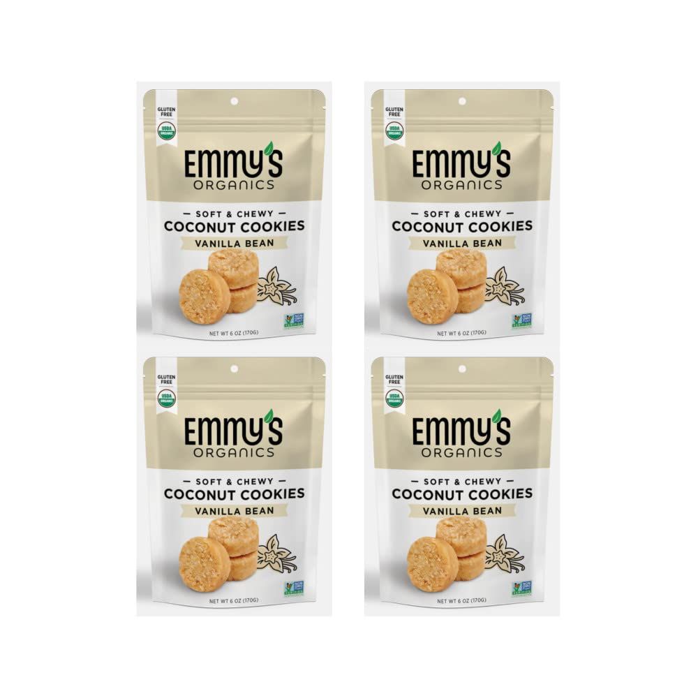 Emmy&#39;s Organics Vanilla Bean Coconut Cookies (Pack of 4) Gluten-Free, Organic, Vegan, Paleo-Friendly