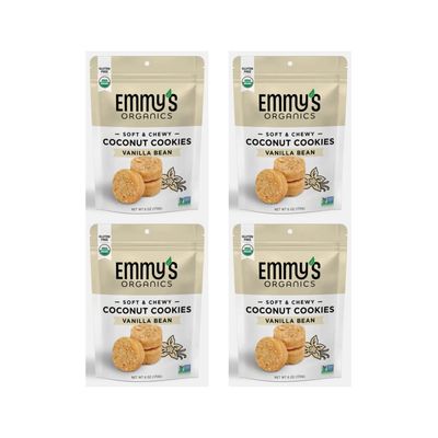 Emmy&#39;s Organics Vanilla Bean Coconut Cookies (Pack of 4) Gluten-Free, Organic, Vegan, Paleo-Friendly