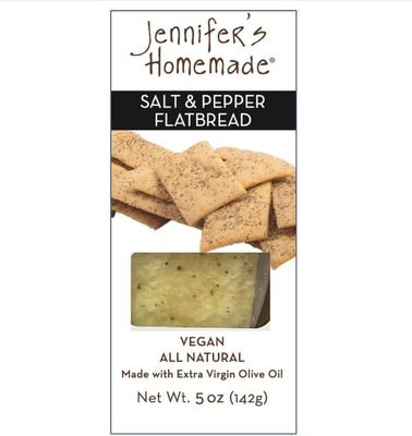 JENNIFERS HOMEMADE Salt &amp; Pepper Flatbread, VEGAN All Natural, Made with extra virgin olive oil, Crunchy and delicious snack, 5 OZ