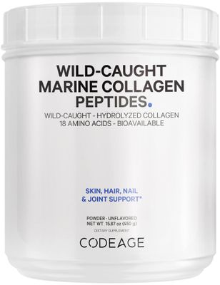 Codeage Marine Collagen Powder - Wild-Caught Hydrolyzed Fish Collagen Peptides - Type 1 &amp; 3 Collagen Protein Supplement - Amino Acids for Skin, Hair, Nails - Paleo Friendly, Non-GMO, 15.87 Ounces