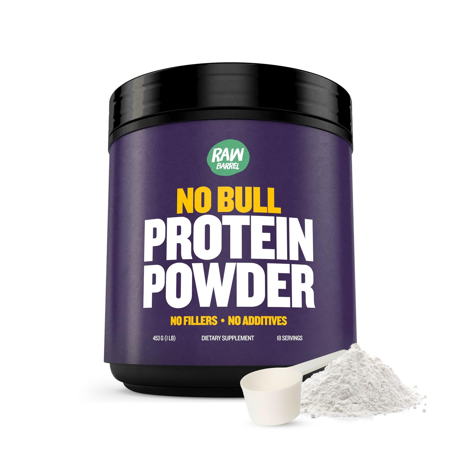 Raw Barrel 1lb No Bull Unflavored Whey Protein Powder, Pure, Instantized Whey Supplement,High Protein, Low Carb, No Fillers, No Additives, Flavorless