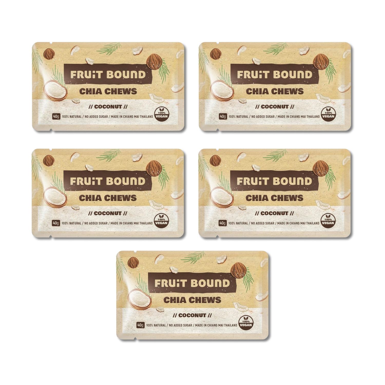 FRUIT BOUND Chia Bars Healthy Snacks Fruit With Chia Seed, Vegan Bar No Added Sugar, Plant Based Snack Bars (5 Count, Coconut)