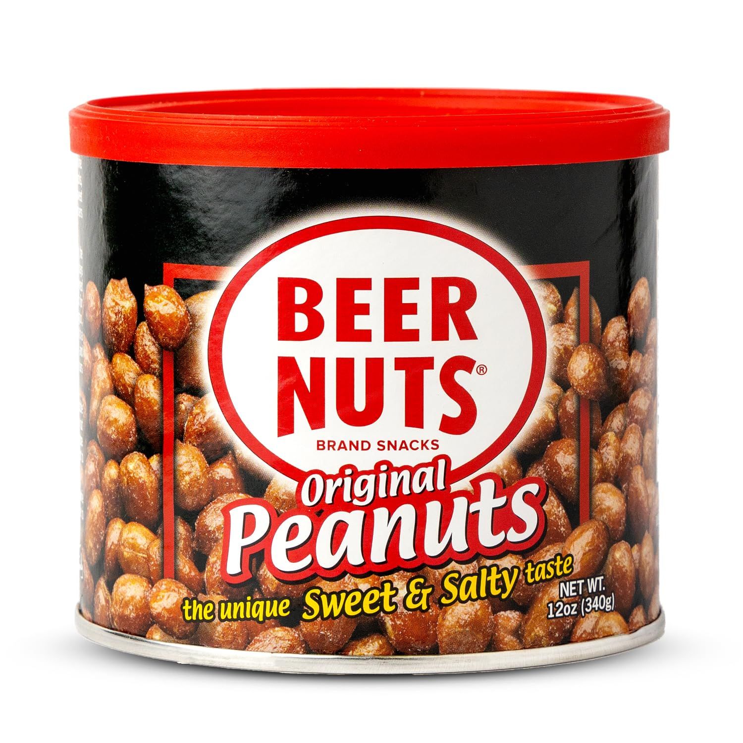 BEER NUTS Original Peanuts - Travel Size Sweet &amp; Salty Bar Nuts - Gluten Free, Kosher, Low Sodium Peanut Snacks Made In The USA - 12oz Resealable Can (Pack of 1)