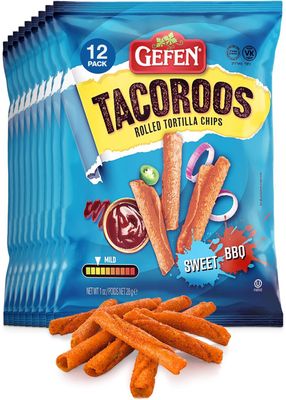 Gefen Sweet BBQ Tacoroos, Rolled Tortilla Chips, 1oz (12 Pack)  Crunchy &amp; Spicy Chips  Sweet Heat