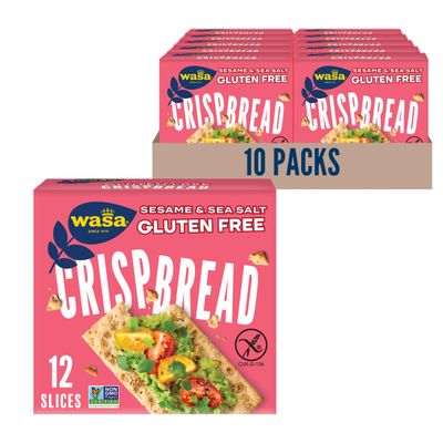 Wasa Gluten Free Sesame &amp; Sea Salt Crispbread, 6.1 oz (Pack of 10), Gluten Free Crackers, Non-GMO Ingredients