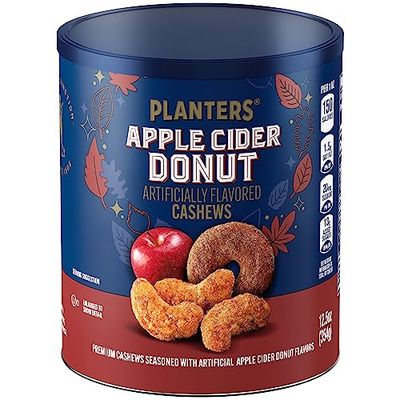PLANTERS Apple Cider Donut Cashews, Cooking &amp; Baking Nuts &amp; Seeds, Flavored Cashews, Fall Snacks, Cashew, Party Snack, Plant-Based Protein, 12.5 oz Canister