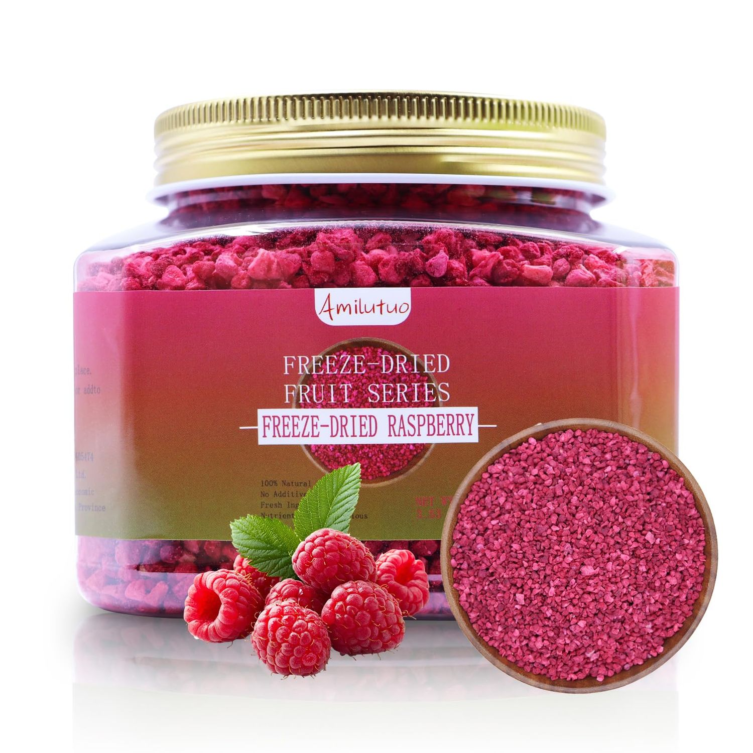 Freeze Dried Raspberries, 100g/3.52OZ Freeze Dried Fruit, Raspberries, No Sugar Added, Fruit Snacks, Raspberries Pieces for Cakes, Muffins or Cookies