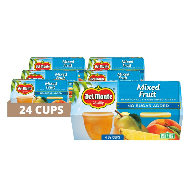 Del Monte Mixed Fruit Snack Cups in Water, No Sugar Added, 4 Ounce - 4 Count (Pack of 6)