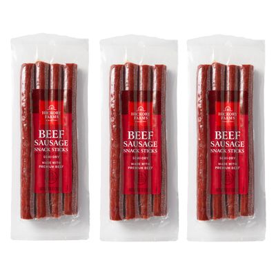 Hickory Farms Beef Sticks 3-Pack  High-protein snack, gluten free, meat sticks for snacking, made with premium beef, good for camping, hiking, lunch, college care packages