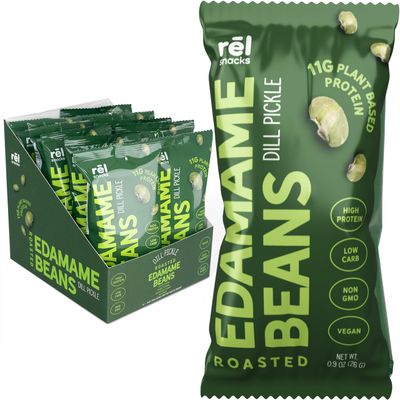 Rl Snacks Roasted Edamame by Fred&#39;s Farm - Dill Pickle, Low Calorie (0.9oz, 10-Pack)  Keto-Friendly, Low Carb, High Protein (11g)  Vegan  Ideal Crunchy Snack for Office and On-the-Go