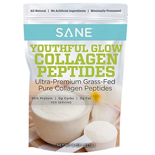 SANE MD - Youthful Glow Vital Collagen Powder - Organic Grass Fed Bovine Hydrolyzed Collagen Peptides Powder for Hair, Nails, Skin &amp; Joint Health - NSF Certified - 37 Servings