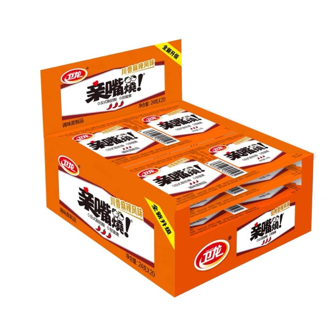 WeiLong Latiao, QinZuiShao  , Chinese Snack, Wei Long Series Spicy Gluten 24g20 pcs (Sichuan Spicy)