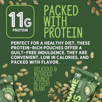 Rl Snacks Roasted Edamame by Fred's Farm - Dill Pickle, Low Calorie (0.9oz, 10-Pack) Keto-Friendly, Low Carb, High Protein (11g) Vegan Ideal Crunchy Snack for Office and On-the-Go