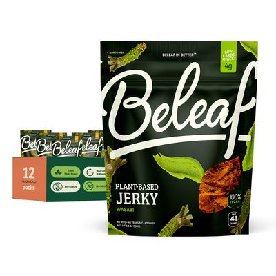 Beleaf Wasabi Plant-Based Jerky: High-Protein Snack - Healthy and Flavorful Vegan Jerky for On-the-Go Energy - Tasty Meatless, Vegetarian Meat Alternative (1 Pack)