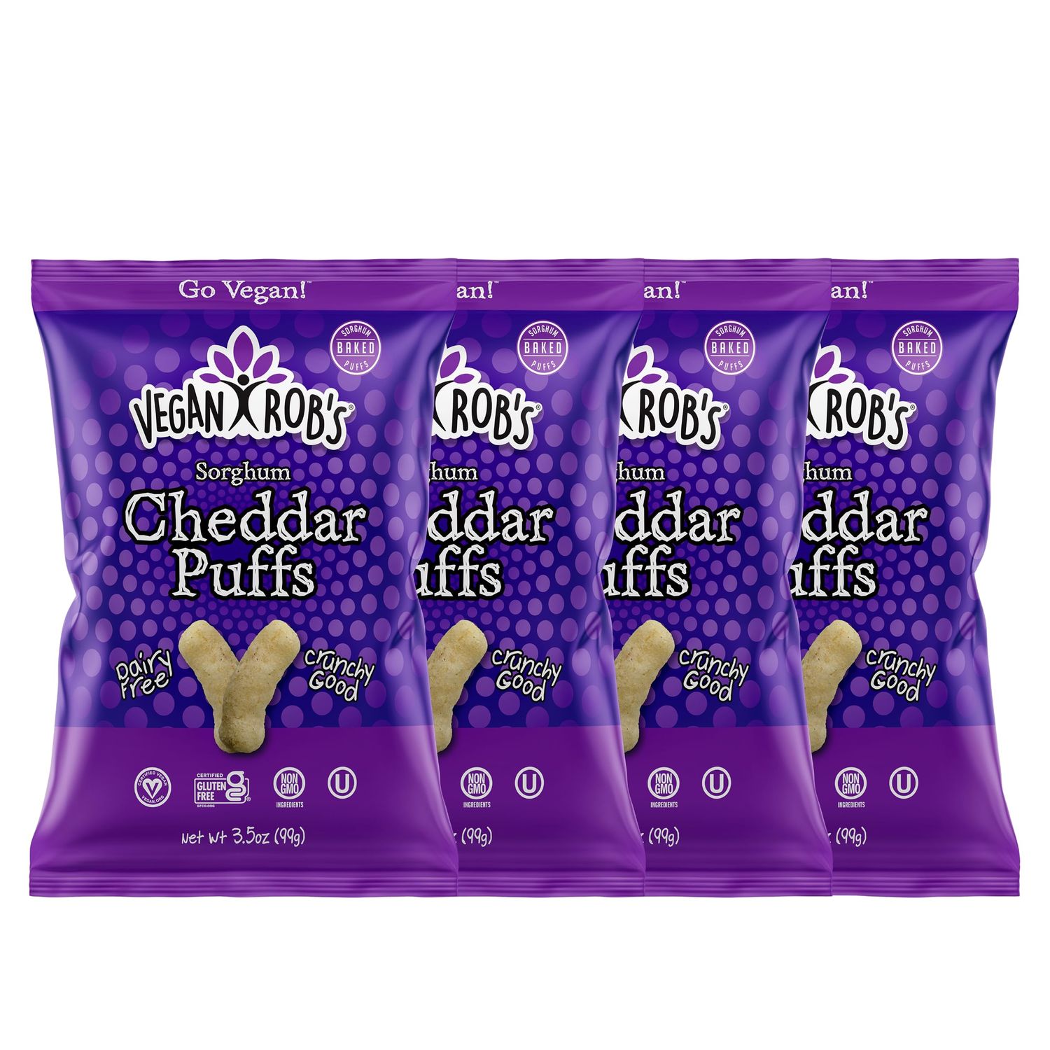 Vegan Rob&#39;s Cheddar Puffs Tasty Baked Vegan Cheese Bites - Plant-Based Healthy Snacks for Kids &amp; Adults - Dairy Free &amp; Gluten Free - 4 Count (3.5 Ounce)
