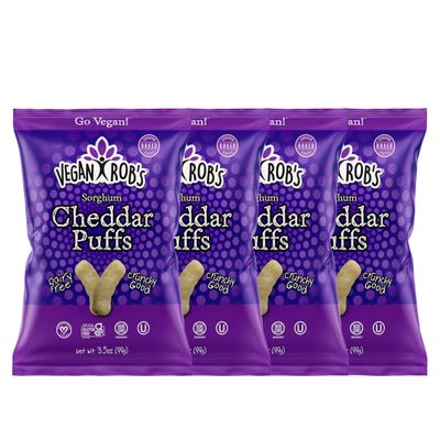 Vegan Rob&#39;s Cheddar Puffs Tasty Baked Vegan Cheese Bites - Plant-Based Healthy Snacks for Kids &amp; Adults - Dairy Free &amp; Gluten Free - 4 Count (3.5 Ounce)