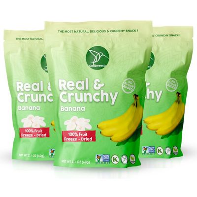 Colibreeco, Freeze-Dried Fruit, Bananas, 2.1 Ounce (Pack of 3), Real and Crunchy, Non-GMO, Kosher and Vegan, 100% Fruit, No Sugar Added, Excellent for Healthy Snacks and Gluten Free.