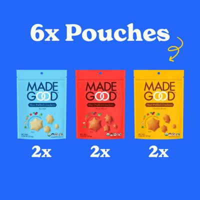 MadeGood Star Puffed Crackers Variety Pack - Sea Salt, Cheddar, and Pizza (6 Bags - 4.26 Oz Each) Gluten Free and Organic, Healthy Snacks