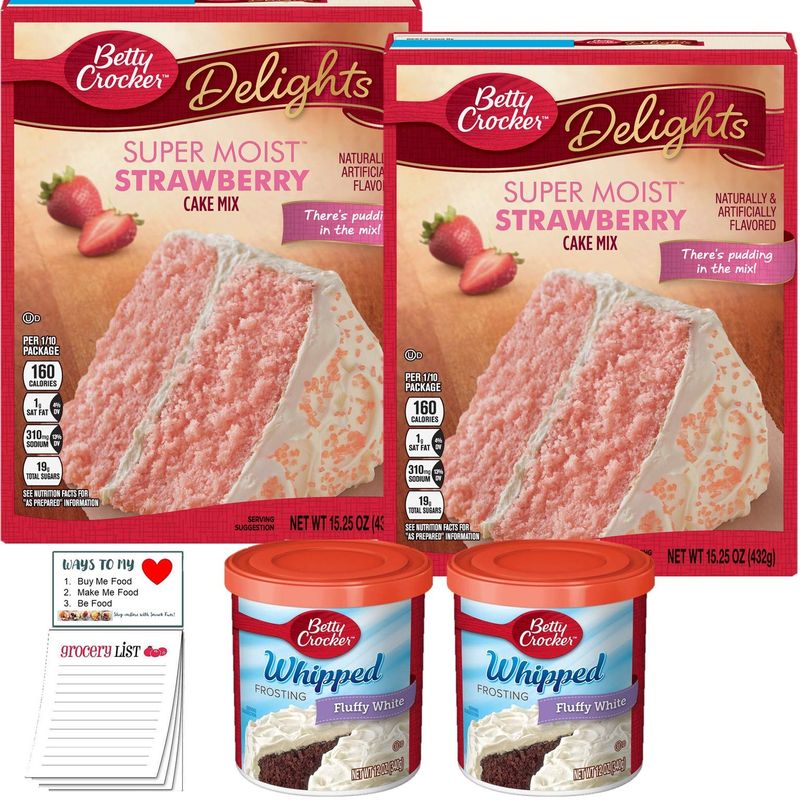 Pink Strawberry Cake Mix Pack of 2  Whipped Vanilla Frosting Pack of 2  Girls Birthday Party Cake and Frosting Bundle  Snack Fun Shopping Pad