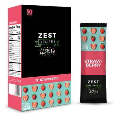 Dried Fruit Bars by Zest Delites, Fruit Leather Snacks, Strawberry Strips, Healthy Snacks Pack for Adults, Lavashak, Vegan, Apple-Based, Strawberry, 0.88 oz x 10