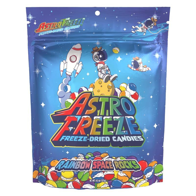 Premium Freeze Dried Candy - 4.5oz Rainbow Space Rocks Freeze Dried Candy - Original Flavors  Lime, Strawberry, Grape, Orange, &amp; Lemon