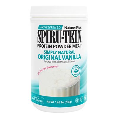 NaturesPlus SPIRU-TEIN Simply Natural, Original Vanilla - 1.63 lb - Unsweetened Plant-Based Protein Shake - 32 Servings