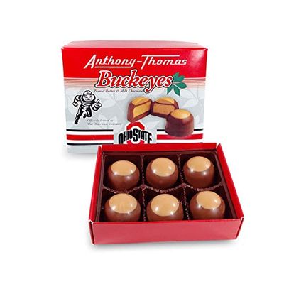 Anthony Thomas, Great Tasting Peanut Butter &amp; Milk Chocolate Buckeyes in Ohio State Buckeyes Box, Deliciously Delightful Snacks, (6 Count)