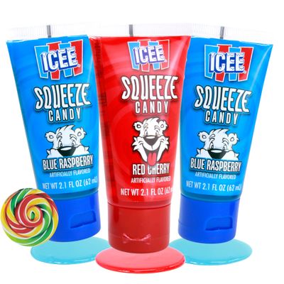 Needzo ICEE Squeeze Candy Gel Tubes, Blue Raspberry and Cherry Flavored Squeezable Liquid Candies, Movie Night Snacks or On The Go Sweets, 3 Pack, 2.1 Ounces