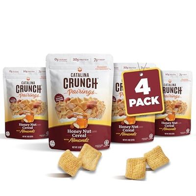 Catalina Crunch Protein Cereal  Breakfast Cereal with 10g of Protein, No Added Sugar  Gluten Free, Keto Friendly  Honey Nut with Almonds - 8 oz. Bag (Pack of 4)
