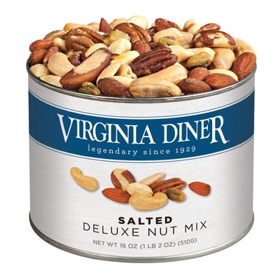 Virginia Diner - Gourmet Natural Deluxe Nut Mix (Virginia Peanuts, Almonds, Cashews, Pecans, Pistachios &amp; Brazil Nuts), 18 Ounce Tin