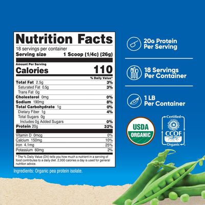 Nutricost Organic Pea Protein Powder (1 LB) Unflavored - Certified USDA Organic, Protein from Plants, Vegetarian Friendly, Gluten Free, Non-GMO