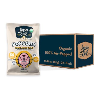 LesserEvil Himalayan Gold Salt Organic Popcorn, Premium Quality, Minimally Processed, No Vegetable Oil, 0.46 Oz, (Pack of 24)