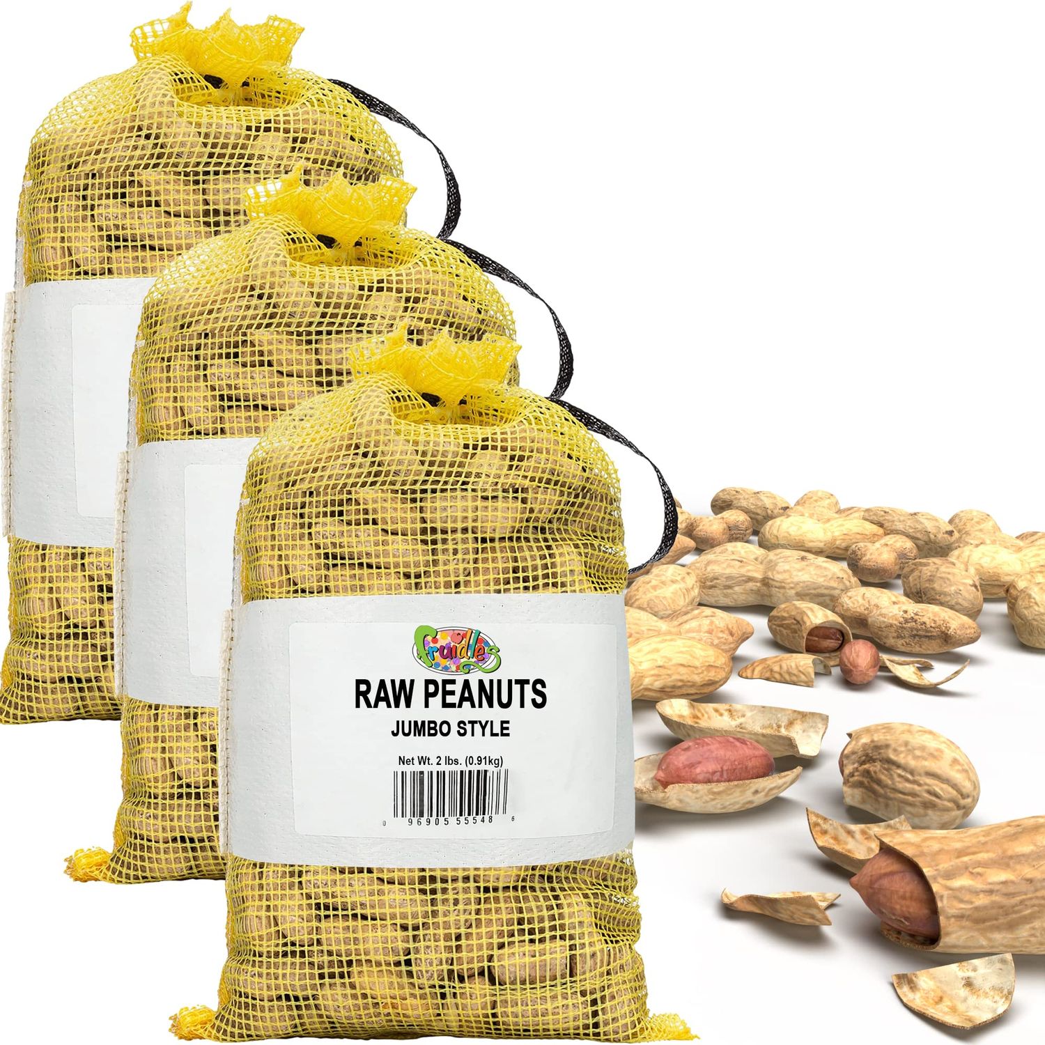 Fruidles Raw Peanuts, Raw Peanuts in Shell, Great for Boiling, Squirrels Feed, Birds Feed and Wildlife, 2 Pound Bag (3-Pack)
