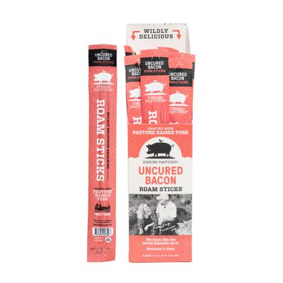 100% Pasture Raised and Naturally Fermented Pork Snack Meat Sticks with Bacon by Singing Pastures, 1 Ounce Sticks, (Pack of 12), Keto and Paleo Friendly Diet, Low Carb, Gluten Free, High Protein