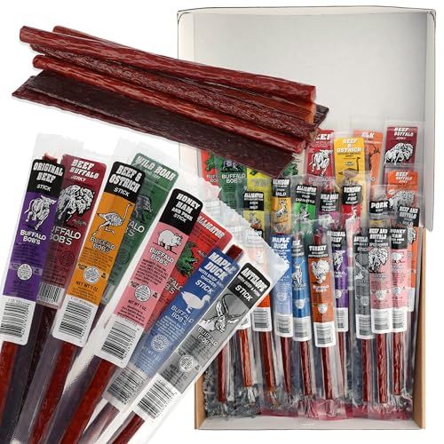 Jerky Dynasty The Ultimate 27-Piece Exotic Jerky with Gift Box - Buffalo Bob&#39;s Wild Game Jerky Variety Pack - Exclusive Flavors, Great for Stocking Stuffer &amp; Protein Snack - Farm Raised