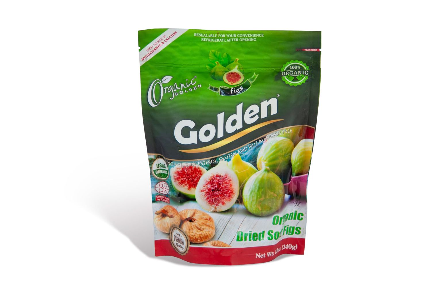 Golden Organic Soft Dried Figs, Great Source of Fruit Snack for Adults and Kids, Completely Free From Nuts, Gluten and Other Common Allergens - 12 oz (340 g)